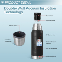 Bouteille isotherme Everich personnalisable avec logo, anti-fuite, 750 ml, pour extérieur, avec couvercle et gobelet