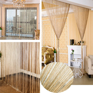 ستائر غرفة المعيشة بخط فضي بلون صلب وشراشيب لامعة لنافذة المنزل والستائر والباب - Product Image 3