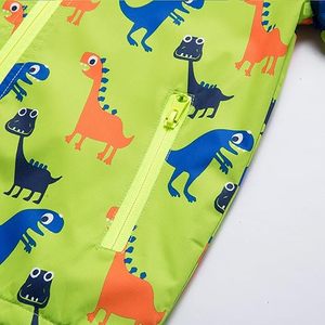 Chaqueta Infantil Ligera con Capucha Desmontable, Impermeable, Transpirable, Resistente al Viento, Forrada de Algodón y Poliéster, con Estampado Personalizado de Dinosaurios - Product Image 4