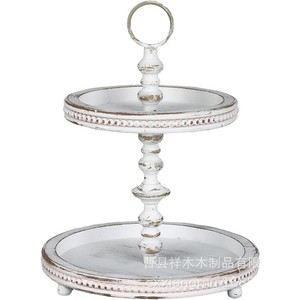 Bandeja de madera de doble capa, redonda, blanca envejecida, estilo moderno rústico, para decoración y almacenamiento en la isla de la cocina. - Product Image 5