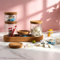 Pot de rangement cylindrique en verre minimaliste avec couvercle en liège scellé, empilable, pour bonbons, articles divers, thé, décoration esthétique pour la maison et la table