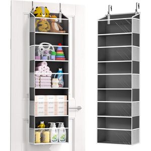 Organisateur de porte à 15 poches, type crochet, pour ranger les produits pour bébés, les chaussures, derrière les portes ou sur les murs, transparent, gris foncé, non tissé - Product Image 1