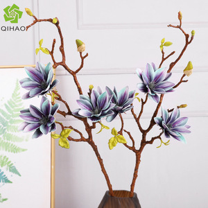 QIHAO Artificial Magnolia Flower Plastic High Simulation Wedding Home Decoration 3-Headed Branches - Product Image 3