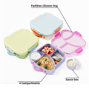 High Quality Pink Girls Cartoon Bento <b>Lunchbox</b> 4 Compartment Tray Microwavable Kids' Storage High Temperature Resistance Sauce - Product Image 4