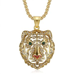 Collar con colgante de cabeza de tigre yunnique, acero inoxidable, chapado en oro, diamantes de imitación, joyería de moda para hombre, regalo - Product Image 1