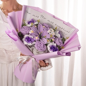 Rose Lily Knitted Bouquet Hand-woven Graduation Season Eternal Flower <b>Gift</b> for Girlfriend Best Friend Cross-border Foreign Trade - Product Image 2
