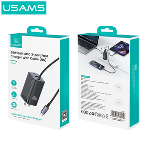 USAMS CC273 US Plug 65W 67W Gan Mobile Cell Phone Tablet Dual USB Type C PD3.0 Fast Charging Charger Power <strong>Adapter</strong> for <strong>Iphone</strong> <strong>16</strong> - Product Image 6