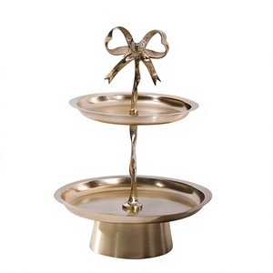Multi Functional 2 Layer Gold Metal <b>Cake</b> <b>Stand</b> Round Bow Serving Tray <b>Afternoon</b> <b>Tea</b> Pastry Display <b>Stand</b> - Product Image 1