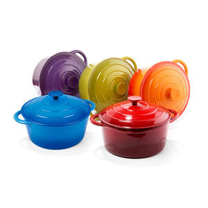 <span class=keywords><strong>DEBIEN</strong></span> Cocotte en fonte émaillée multicolore, écologique, compatible gaz et induction, ronde, avec deux poignées et couvercle, design minimaliste - Product Image 3