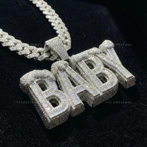 Nouveau Collier Unisexe en Argent 925 Plaqué Or avec Pendentif Lettre ROC en Perle d'Eau Douce et Moissanite Sertie en Canal, Style Hip Hop, Breloque de Fête - Product Image 6