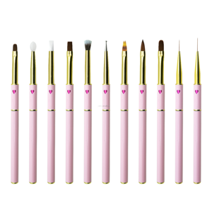 11pcs Pink Metal Handle Nail Art Brush <b>Set</b> Nylon UV Gel Painting Ombre Liner Tools - Product Image 1