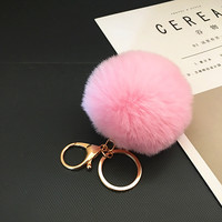 Porte-clés mignon en peluche douce et moelleuse de 8 cm de diamètre avec design en fourrure de lapin pour femmes et filles