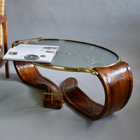 Table basse en verre au design créatif médiéval italien, table de salon en bois massif pour villa et maison, table à thé de style avancé