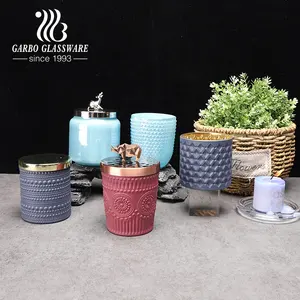 Garbo Manufacturer Blue Green Glass Candle Holder with Golden Metal Lid Tealight Holders Bulk Round Shape Candle Home Decoration