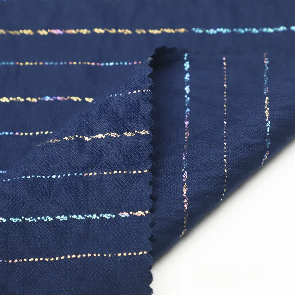 China Supplier Rainbow Stripe Design Foiling Printed Bernoti NR Fabric For Elegant Dress