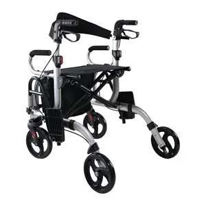 Light Weight Aluminum Transport Elderly Folding 4 Wheel Electric Walker Rollator For Adult