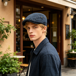 Casquette en paille à carreaux respirante style japonais rétro avec œillets, unisexe, pour l'extérieur, mode décontractée, tendance <span class=keywords><strong>peintre</strong></span> - Product Image 5