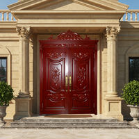Porte d'entrée extérieure à double ouverture en bois massif de conception traditionnelle de la marque Binbin, peinture au four à base d'eau écologique, imperméable, taille personnalisée