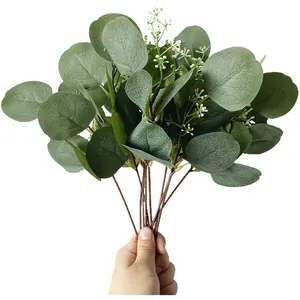 人工シルバーダラーユーカリの葉結婚式の花瓶フィラーの家の装飾のための植物ユーカリの茎