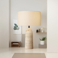 Lampe de table moderne et simple en travertin, abat-jour en tissu, douille E27, pierre naturelle, style Wabi-sabi, lampe de chevet intérieure, salon, chambre à coucher