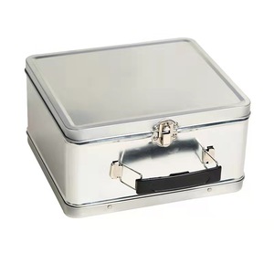 Custom Food Grade Printed Embossed Rectangle Hinged Silver Tin Lunch Box Kids Metal Lunch Box With Handle