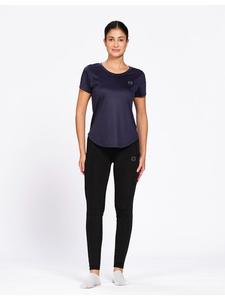 Munns & Mars Navy Blue Women's Solid Active Wear <b>T</b>-<b>Shirt</b> Crafted In Polyester With Relaxed Loose Fit Scoop Neck For Fitness - Product Image 1