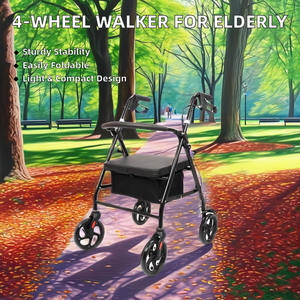 Chăm sóc người cao tuổi di động giải pháp có thể gập lại rollator <span class=keywords><strong>Walker</strong></span> với chỗ ngồi tất cả các địa hình bánh xe điều chỉnh chiều cao Ergonomic Ghế & tựa lưng - Product Image 6