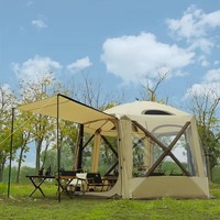 Tente de camping hexagonale 360 cm, en tissu Oxford 300D imperméable avec revêtement PU/PVC, grande tente de réception quatre saisons pour 8 à 11 personnes