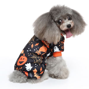 <span class=keywords><strong>Pijama</strong></span> de terciopelo ligero de lujo para Halloween, <span class=keywords><strong>disfraz</strong></span> de perro esqueleto para <span class=keywords><strong>gato</strong></span>, monos, ropa de poliéster para mascotas, estampado medio negro - Product Image 4