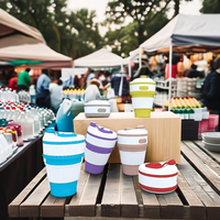 Gobelet à café pliable en silicone de 350 ml, sans BPA, écologique, personnalisable, réutilisable, pliable, adapté au camping en plein air