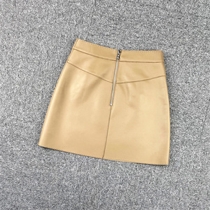 Jancoco Khaki <strong>White</strong> Solid Color High Waist Short Real Sheepskin Women <strong>Leather</strong> Mini <strong>Skirt</strong> - Product Image 3