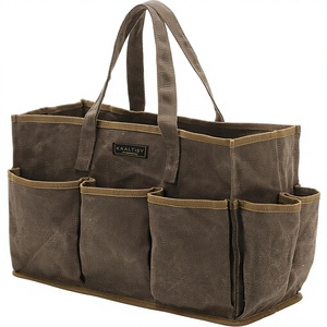 Bolsa de Herramientas Impermeable de <span class=keywords><strong>Lona</strong></span> Encerada con 11 Bolsillos para Herramientas de Jardín y Destornilladores, <span class=keywords><strong>Gris</strong></span>, Portátil con Asa (36x14x26.5cm) - Product Image 1