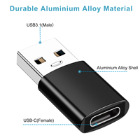 Adaptateur OTG USB 3.1 10 Gbps, convertisseur USB Type C femelle, alliage de zinc, 20 W 3 A 60 W, charge rapide pour téléphone portable