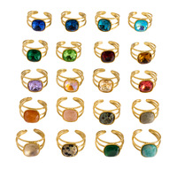 F029 Bagues ouvertes tendance en acier inoxydable avec pierres naturelles (Opale, Turquoise, Labradorite) et zircon pavé pour femmes et hommes