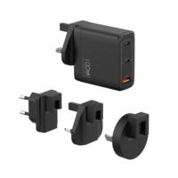 Cargador USB C GaN de 100W con Enchufe Intercambiable, Adaptador de Corriente Compacto de 3 Puertos para Laptop, Carga Rápida para iPhone, Galaxy y Más