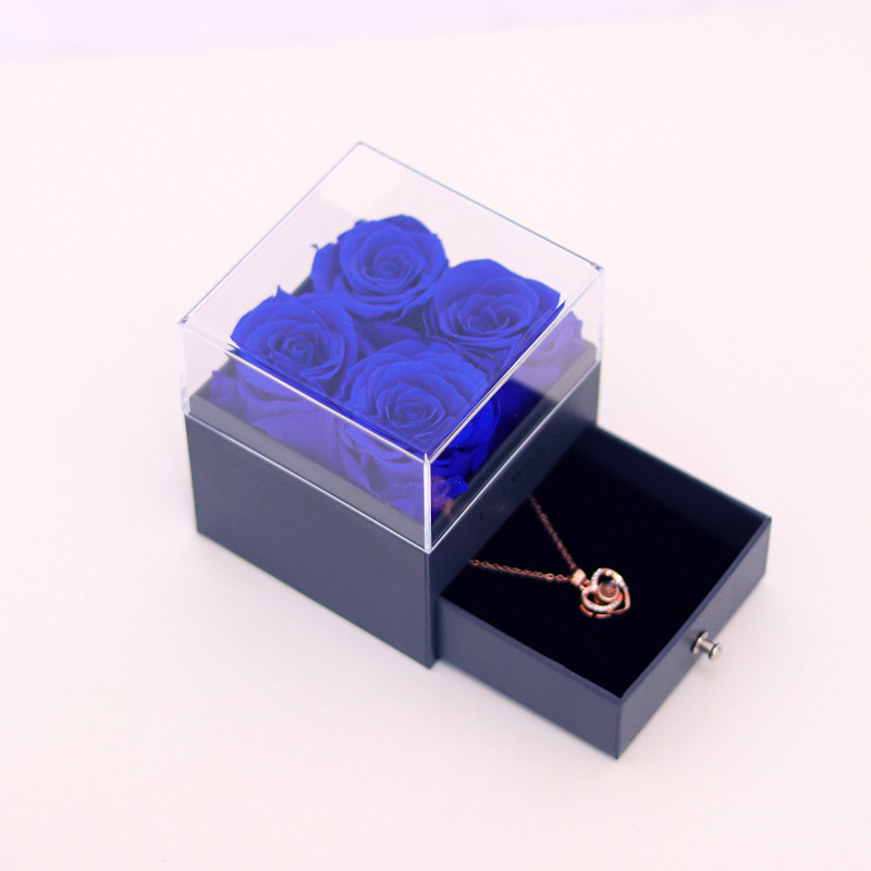 Boîte à bijoux 4 fleurs bleu sans collier