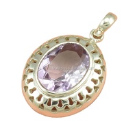 Pendentif en argent sterling 925 avec améthyste naturelle, serti clos, style antique classique, fait main, cadeau, bijoux fins