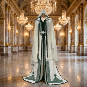Abaya Kaftan vintage à capuche brodée, robe musulmane modeste à manches longues, longueur ras du sol, pour mariage et Aïd - Product Image 1