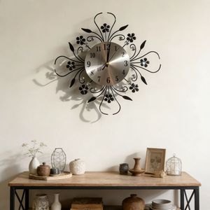 Floral Wrought Iron <b>Wall</b> <b>Clock</b> Silent Quartz Round Decorative Hanging <b>Clock</b> for <b>Living</b> <b>Room</b> Bedroom - Product Image 3