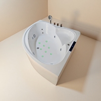 Baignoire de massage autoportante moderne en acrylique diamant pour 2 personnes, avec 16 jets à bulles d'air, drain intégré et commande numérique, idéale pour hôtels.