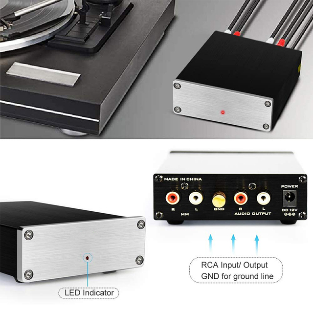 Turntable Record Player Preamplifier Box with 12volt Ac Apator