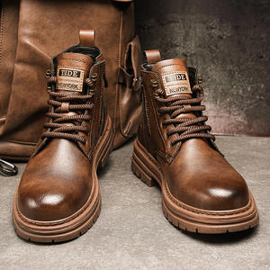 2026 New Fashion Trend Men Motorcycle <b>Boots</b> Quality Brown Thick Soled <b>Short</b> <b>Boots</b> Low Price Wholesale Shoes for School Students - Product Image 2