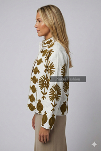 Handmade <b>Knitted</b> Cotton Velvet Suzani Jacket | Bohemian Women's Autumn/Winter Coat | Embroidery Floral <b>Pattern</b> Eco-Friendly - Product Image 3