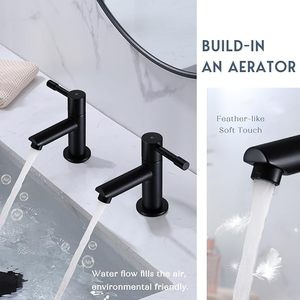 Par de <span class=keywords><strong>Grifos</strong></span> de Lavabo Negros, <span class=keywords><strong>Grifos</strong></span> Dobles para Baño, Monobloque, Negro Mate, Acero Inoxidable, Sin Plomo, <span class=keywords><strong>Grifos</strong></span> para Cuarto de Baño - Product Image 1