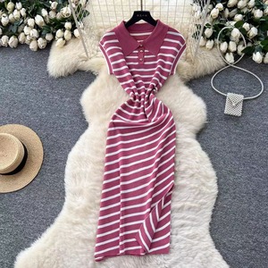 Vestido Maxi de Verano Estilo Coreano Vintage para Mujer, Cintura Imperio, Flecos, Encaje, Abertura, Túnica Informal, Estampado a Rayas, Talla Única - Product Image 4