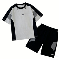 Setelan Baju Anak Laki-Laki Model Terbaru 2026 Musim Panas 3-14 Tahun Lengan Pendek, Bahan Bernapas, Keren, Sporty, Trendi