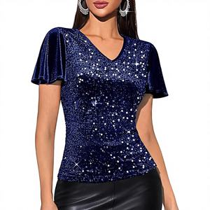 V0134 Trendy 2026 Elegante Top Estivo con Scollo a V, Maniche a Volant e Paillettes Scintillanti per Feste <span class=keywords><strong>da</strong></span> Donna - Product Image 2