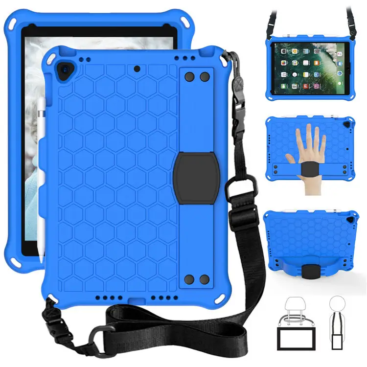 Honeycomb EVA Anti queda Crianças Tablet caso capa Para ipad 7/8/9 10.2/Air 3/Pro 10.5 Com Alça De Ombro E Suporte Aperto De Mão