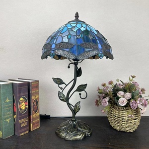 Đèn bàn làm bằng kính màu thủ công kiểu Tiffany LongHuiJing, thiết kế Địa Trung Hải, hình chuồn chuồn, dùng để học tập, 12 inch - Product Image 4