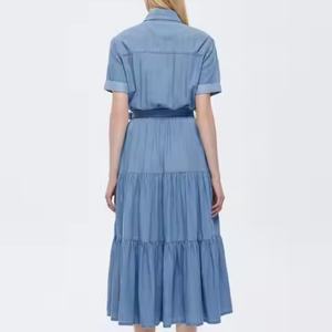 Nouvelle Arrivée Robe Longue en Jean de Qualité Supérieure pour l'Été, Style Affaires Noble, Col Rabattu, Délavée à l'Acide, Modeste - Product Image 4